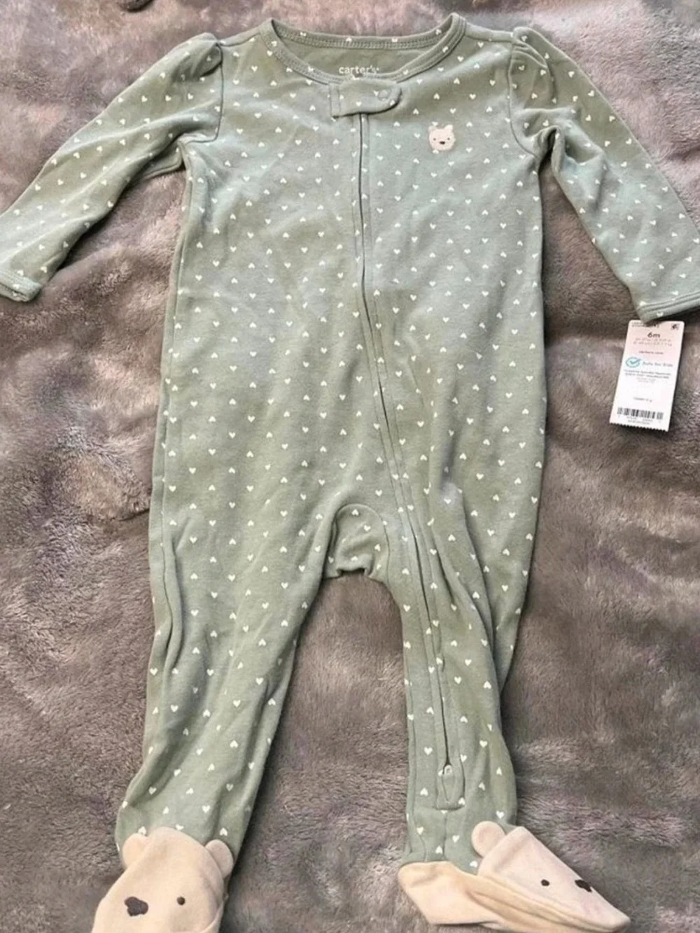 Carter's Green Heart-Print Baby One-Piece Footed Sleeper